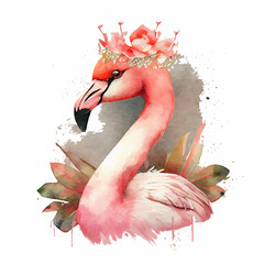 Cute Watercolor Pink Flamingo Princess