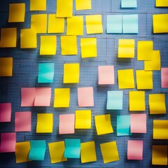 Sticky notes on a wall. 