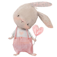 cute cartoon hare with pink pants - obrazy, fototapety, plakaty