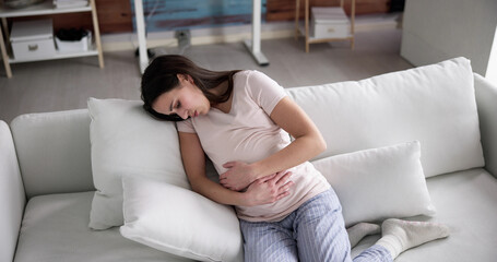 Young Pregnant Woman Suffering From Stomach Ache