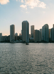 Fototapeta na wymiar city skyline at dusk panorama Brickell key 