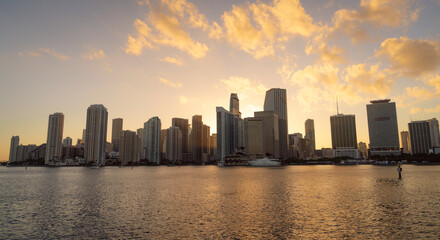 Fototapeta na wymiar city skyline at sunset miami downtown clouds sky summer 