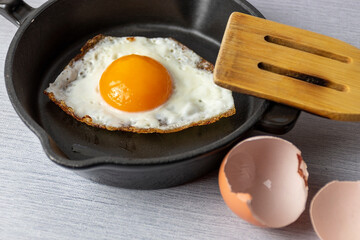 fried eggs in a frying pan