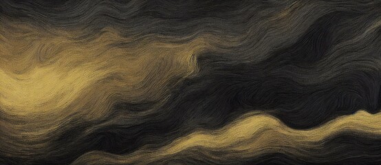 A Black And Gold Background With Wavy Lines, Phenomenal Eye-catching Graphics Abstract Texture Concept Background Wallpaper. Used As Texture Background.