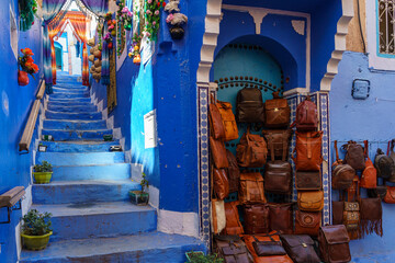 Fototapeta premium Morocco. Chefchaouen. A typical decorated blue street of the medina