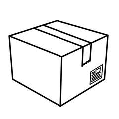 Cardboard box icon linear illustration. Drawing isolated on transparent background.