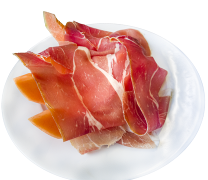 Meat with melon on the plate