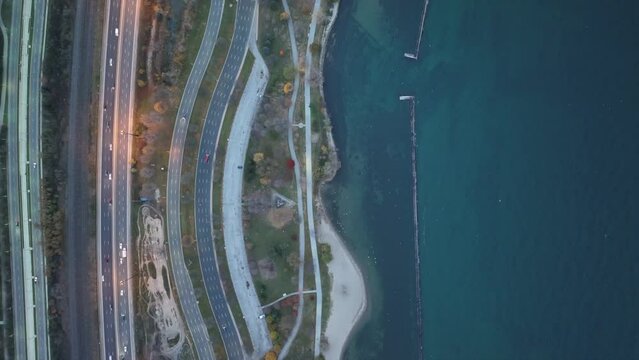 Aerial cinematic downtown Toronto lakeshore monring 3
