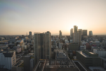 Panoramic View of a City in Japan during Sunset