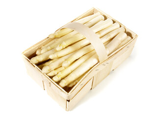 White Asparagus in a Box isolated on white Background
