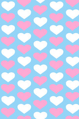 Seamless pattern of pink-white hearts on blue background