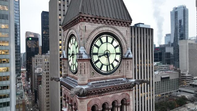 Aerial cinematic downtown Toronto old City Hall monring 3
