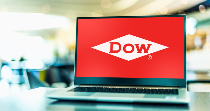 Laptop computer displaying logo of Dow Inc