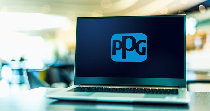 Laptop computer displaying logo of PPG Industries