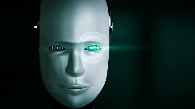 Futuristic robot artificial intelligence huminoid AI programming coding technology development and machine learning concept. Robotic bionic science research for future of human life. 3D rendering.