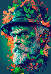 Leprechaun of St. Patricks day wearing his hat. Eire, Irland, Saint Patrick. Illustration, generative art.