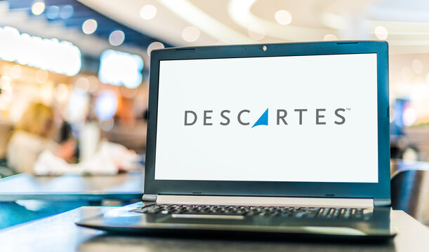 Laptop computer displaying logo of Descartes