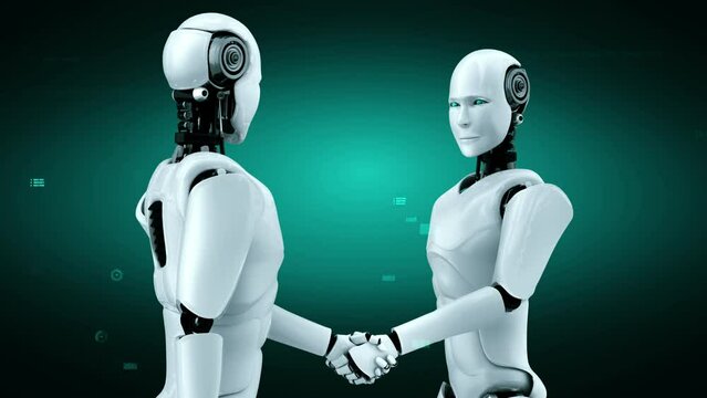 Futuristic robot artificial intelligence huminoid AI programming coding technology development and machine learning concept. Robotic bionic science research for future of human life. 3D rendering.