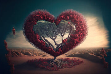 Tree in the shape of heart, valentines day background