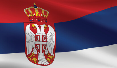 Serbia flag background.Waving Serbian flag vector - obrazy, fototapety, plakaty