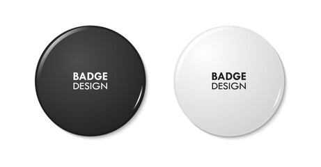 Realistic White Black Badge Set Glossy Element Mockup Template