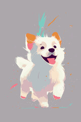 Cartoon drawing of funny happy dog. Adorable canine poster of fun pet. Isolated hand drawn vector sketch. Smiling cheerful illustration. Colorful artwork. Companion love. Portrait of baby pet.