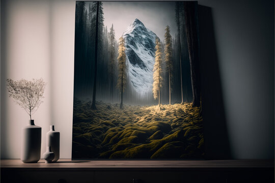Room Interior With Mountain Canvas