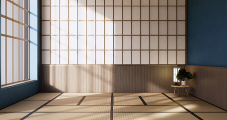 Cleaning room, Modern room empty blue wall on tiles floor.