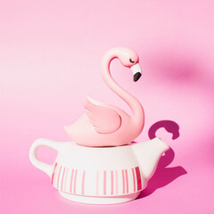 flamingo drinking tea