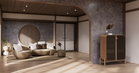 Muji Sofa armchair on Living room empty japandi style.