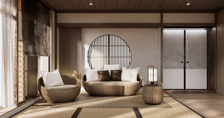 Naklejka na ściany i meble Muji Sofa armchair on Living room empty japandi style.