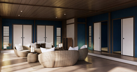 Minimalist interior ,Sofa furniture and plants, modern blue sky room design.