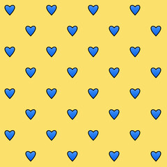Valentine romanric Seamless Pattern. Blue Hearts on Yellow Background.Hearts blue seamless pattern on white background