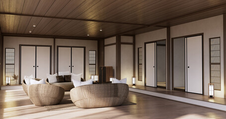 Muji Sofa armchair on Living room empty japandi style.