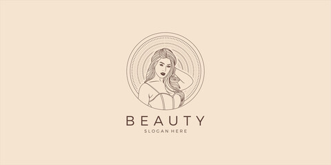 Beauty woman monoline luxury logo branding template