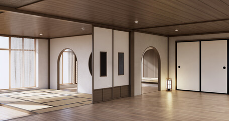 Muji style, Empty wooden room,Cleaning japandi room interior,