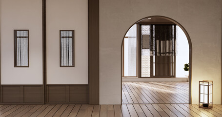 Muji style, Empty wooden room,Cleaning japandi room interior,