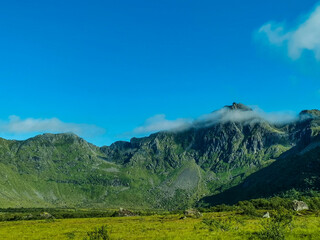 Obraz premium mountain landscape with sky , image taken in Lofoten Islands, Norway, Scandinavia, North Europe