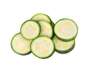 Slices of zucchini isolated on white background.