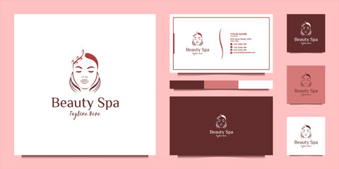 Fototapeta na wymiar woman and leaf design template with business card