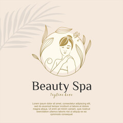 Beauty line art woman logo template