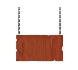 Red wooden board held by chains