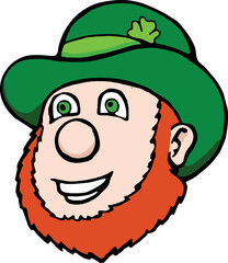 cartoon leprechaun face with green bowler hat