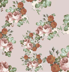 seamless pattern with roses flowers and leafs