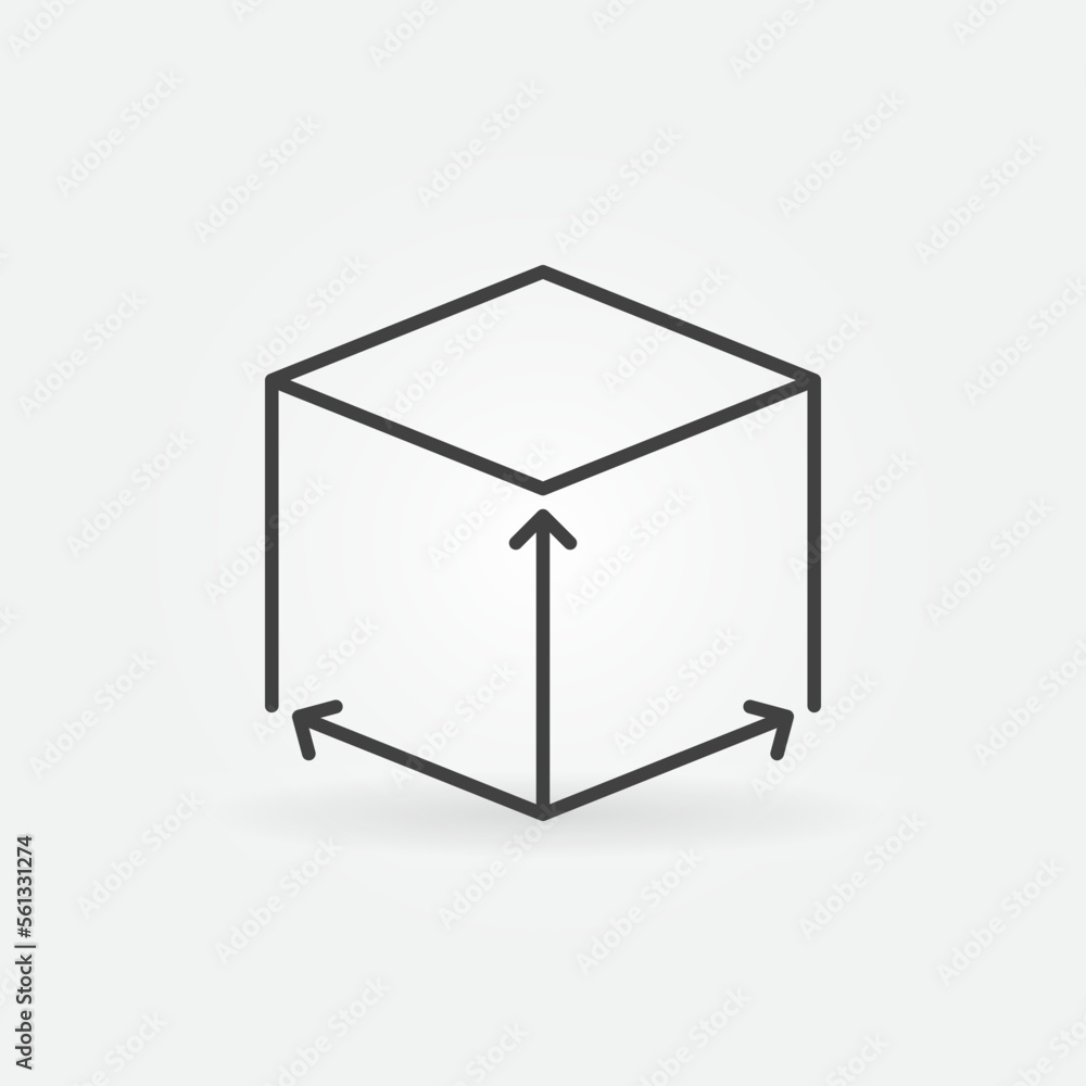 Aufkleber cube dimensions vector concept icon in outline style