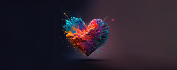 Exploding Heart With Vibrant Colors, Copy Space For Both Side For Including text 