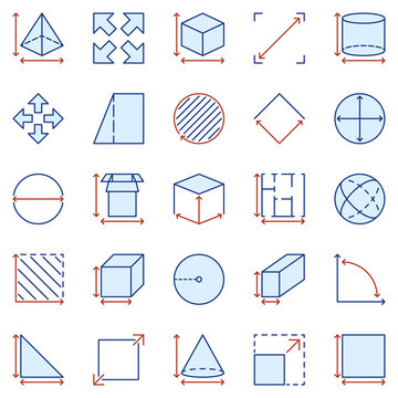 Dimension and Measuring colored icons set - Area and Size signs