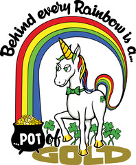 cartoon unicorn with pot of gol © GrumpyOldManStudios