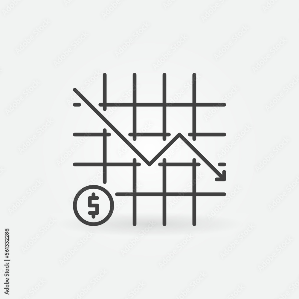 Poster falling arrow chart vector dollar inflation concept linear icon