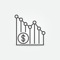Falling Dollar Chart icon vector Hyperinflation concept outline icon